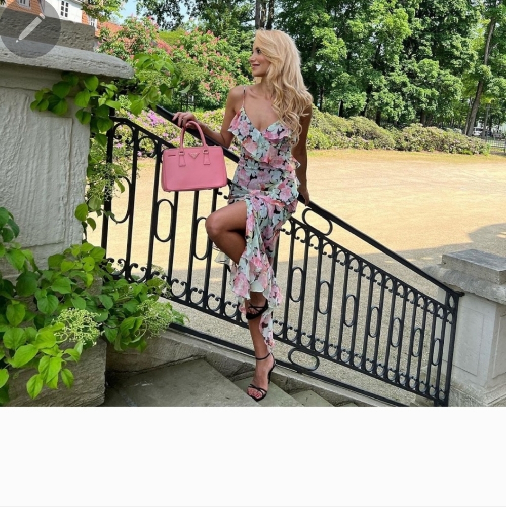 Zara - Ruffled Floral Dress, Pink & Green, Size XS